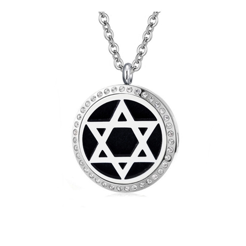 Aromatherapy Essential Oil Diffuser Necklace Star of David with Crystals SS